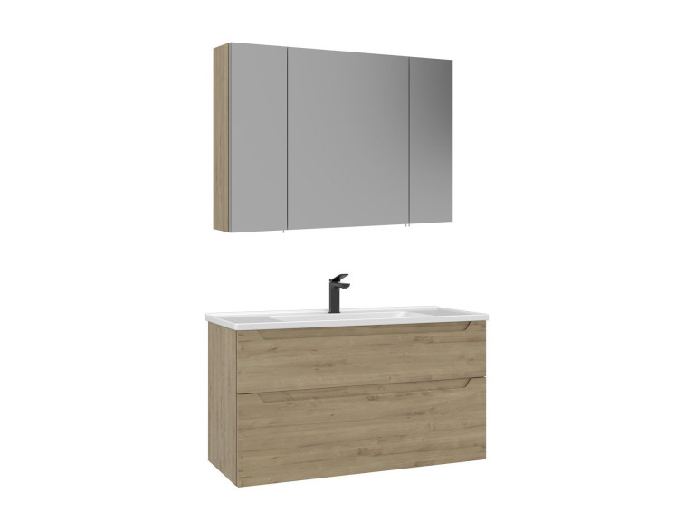 Waschtisch-Set mit Spiegel (2-teilig) „Messina 100 v2“ – 100 x 45 x 55 cm – Eiche