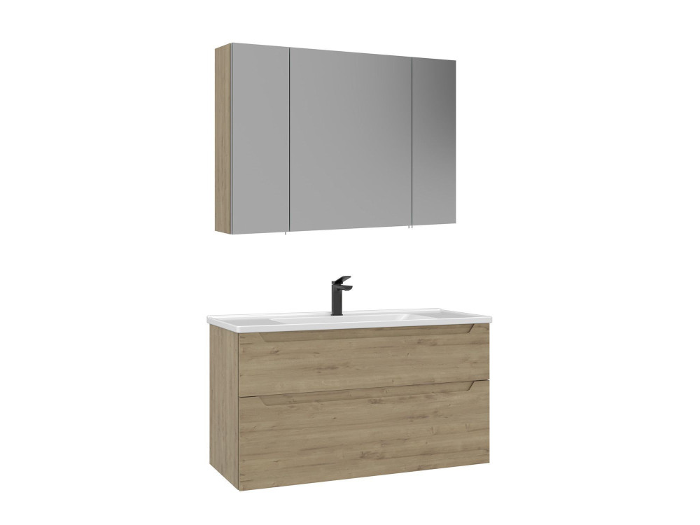 Waschtisch-Set mit Spiegel (2-teilig) „Messina 100 v2“ – 100 x 45 x 55 cm – Eiche