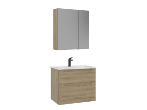 Waschtisch-Set mit Spiegel (2-teilig) „Messina 65 v2“ – 65 x 45 x 55 cm – Eiche