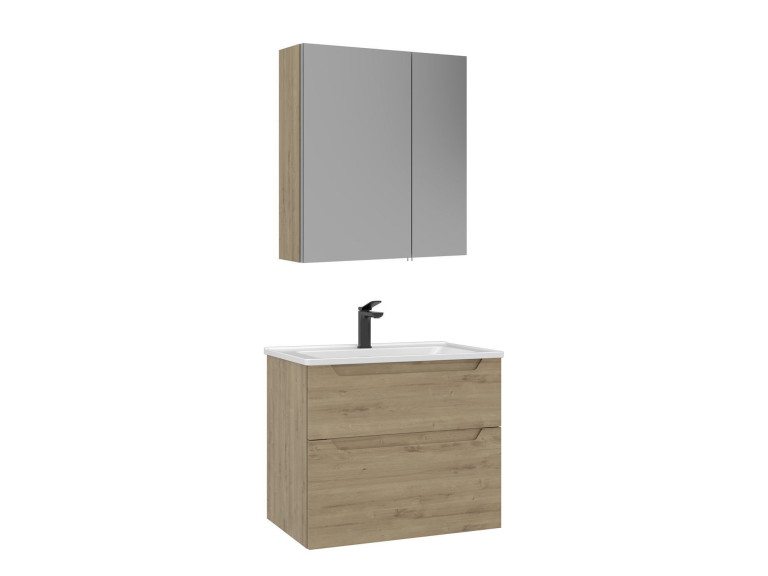 Waschtisch-Set mit Spiegel (2-teilig) „Messina 65 v2“ – 65 x 45 x 55 cm – Eiche