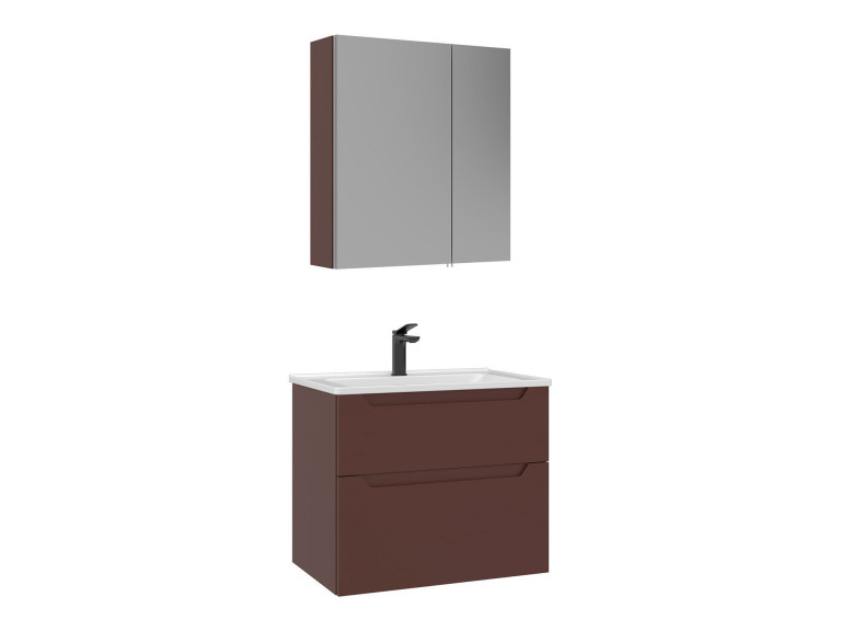 Waschtisch-Set mit Spiegel (2-teilig) „Messina 65 v2“ – 65 x 45 x 55 cm – Mattrot