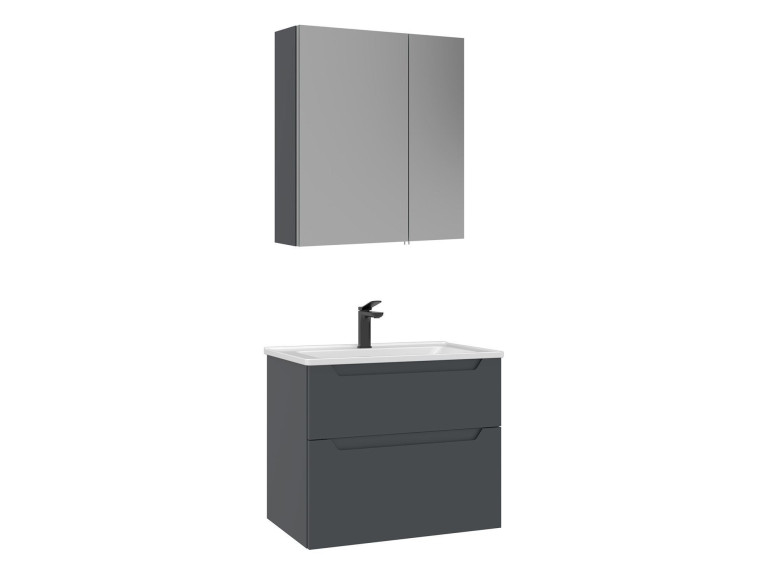 Waschtisch-Set mit Spiegel (2-teilig) „Messina 65 v2“ – 65 x 45 x 55 cm – Anthrazit matt