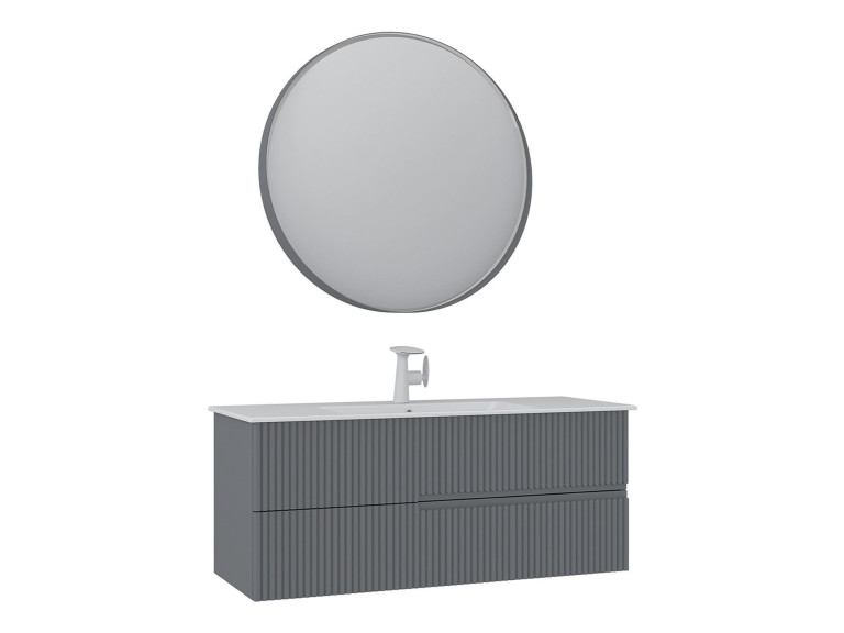 Waschtisch-Set mit Spiegel (2-teilig) „Moonlight 120 v2“ – 121 x 51 x 51 cm – Mattgrau