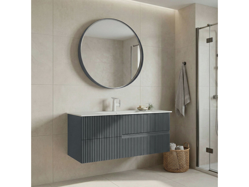 Waschtisch-Set mit Spiegel (2-teilig) „Moonlight 120 v2“ – 121 x 51 x 51 cm – Anthrazit matt