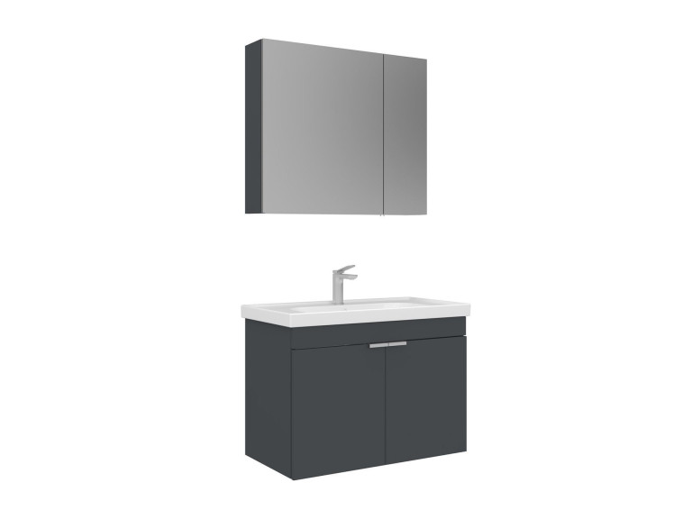 Waschtisch-Set mit Spiegel (2-teilig) „Desna 80“ – 80 x 45 x 58 cm – Anthrazit matt