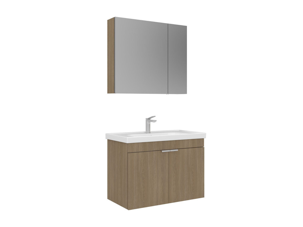 Waschtisch-Set mit Spiegel (2-teilig) „Desna 80“ – 80 x 45 x 58 cm – Eiche
