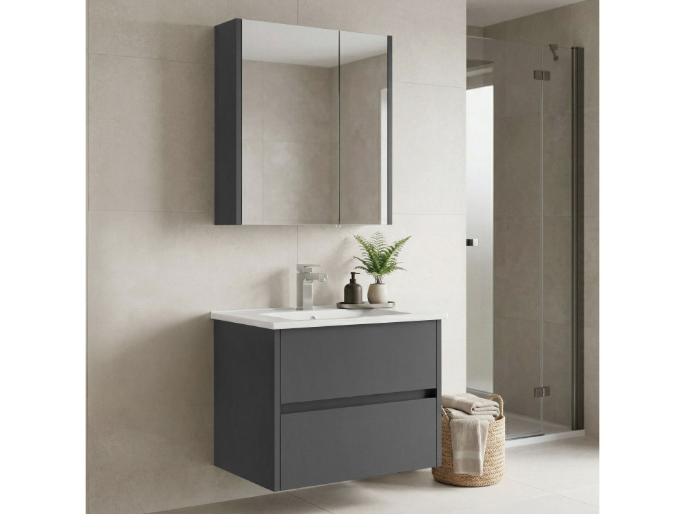 Waschtisch-Set mit Spiegel (2-teilig) „Arno 65“ – 65 x 45 x 52 cm – Grau