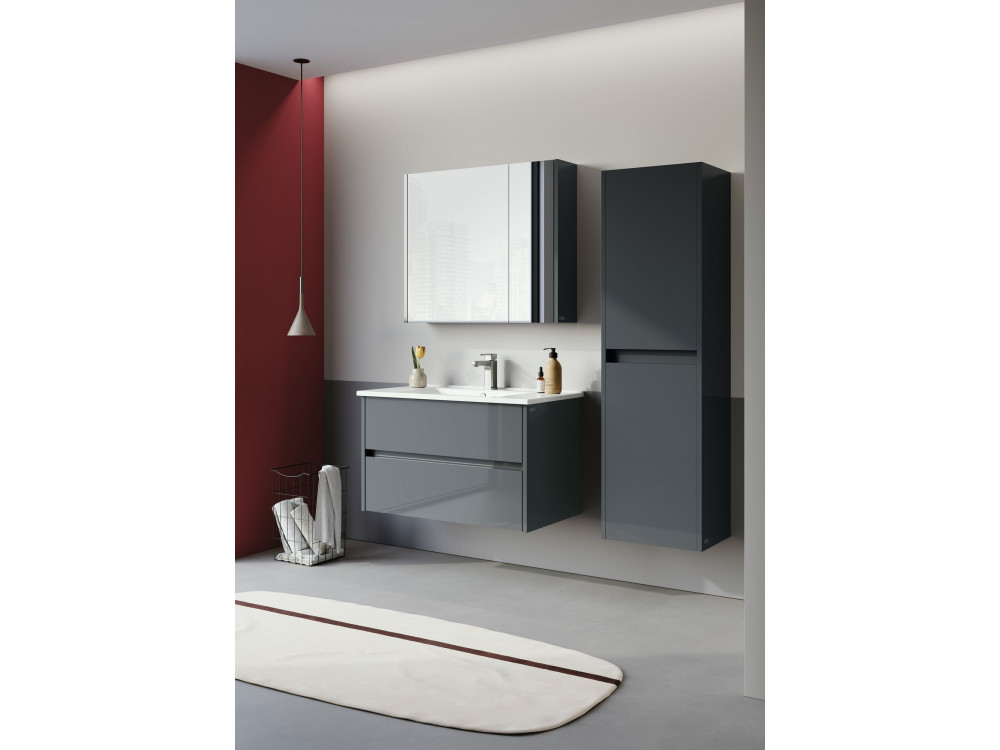 Badezimmerschrank mit Spiegel „Arno 80“ – 79 x 16 x 66 cm – Grau / Anthrazit