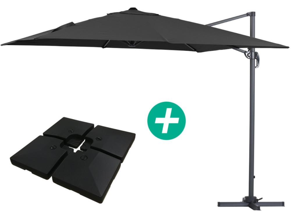 Ampelschirm aus Alu "Sun 3" - Viereckig - 3 x 3 m - Schwarz - Platten inbegriffen