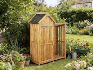 Gartenschrank aus Holz mit Kaminholzablage "Noé" - 136 x 57 x 170 cm - Braun 2