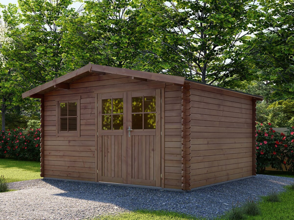14 M² Gartenhaus aus autoklaviertem braun Holz  "Valmont" - 28 mm