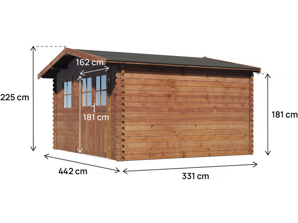 14 M² Gartenhaus aus autoklaviertem braun Holz  "Valmont" - 28 mm
