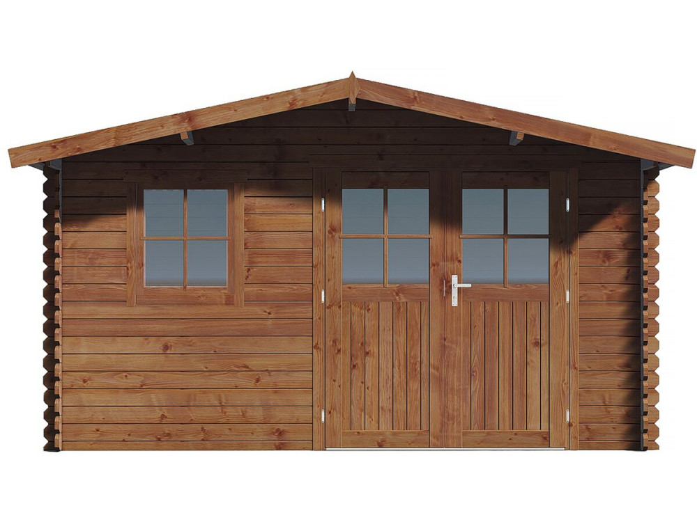 14 M² Gartenhaus aus autoklaviertem braun Holz  "Valmont" - 28 mm