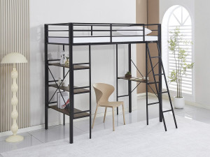 Hochbett mit Schreibtisch aus Metall „Raphaël“ – 190 x 90 cm – Schwarz 2
