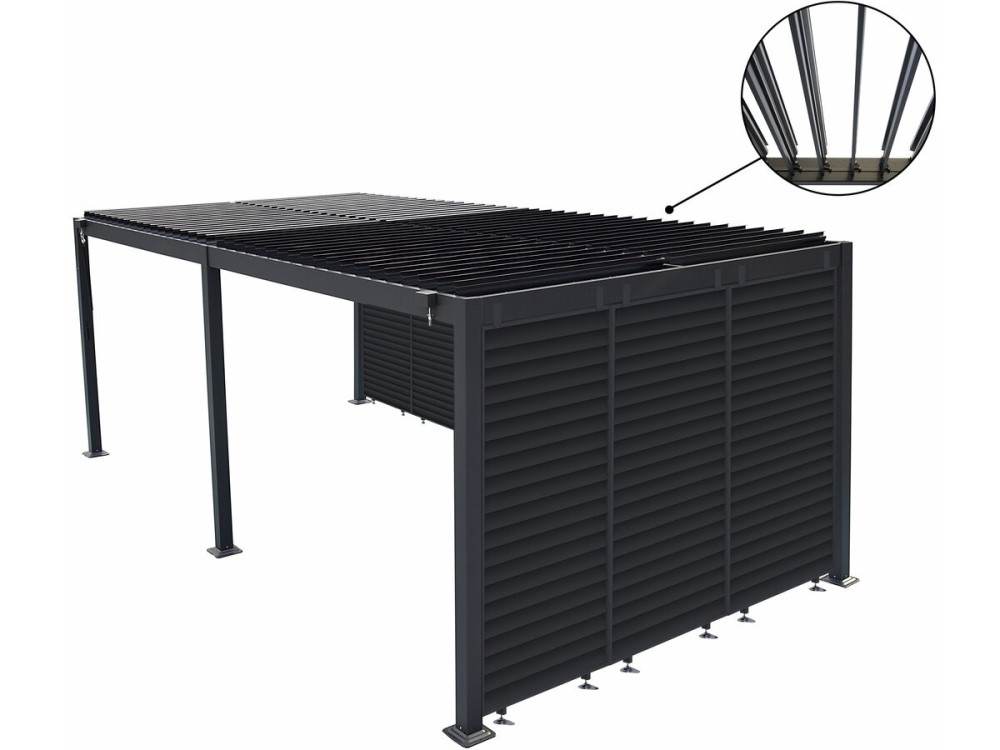 Bioklimatische Pergola mit 9 Aluminium-Lamellen „Kensington“ – 3 x 6 m – Grau