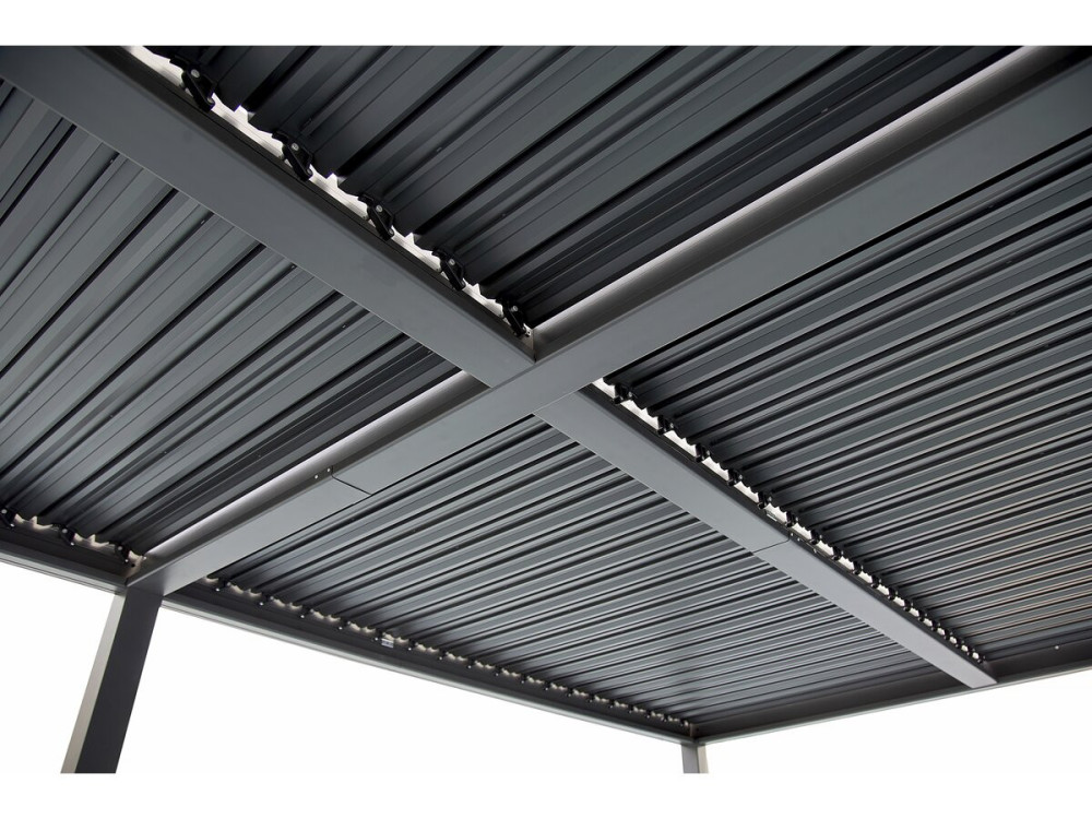 Bioklimatische Pergola mit 9 Aluminium-Lamellen „Kensington“ – 3 x 6 m – Grau