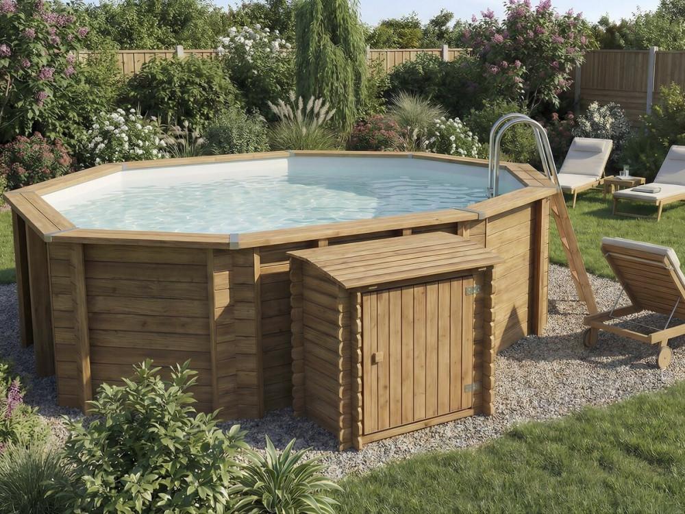 Filterbox aus behandeltem Holz für den Pool "Keny" - 120 x 95 x 113 cm -.