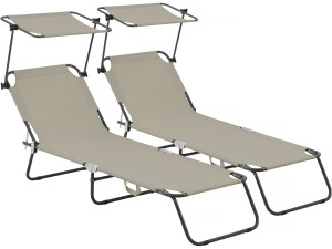 Klappbare Sonnenliegen 2er-Set "Lazy" - Mit Sonnenschutz - Taupe