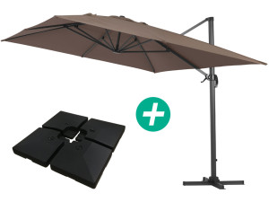 Ampelschirm aus Alu "Sun 4" - Rechteckig - 3 x 4 m - Taupe - Platten zur Beschwerung inbegriffen