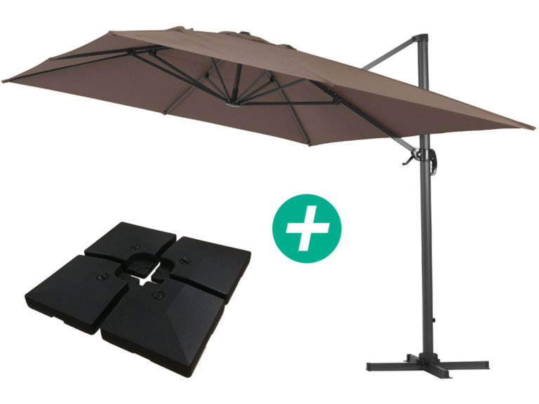 Ampelschirm aus Alu "Sun 4" - Rechteckig - 3 x 4 m - Taupe - Platten zur Beschwerung inbegriffen