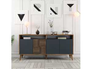 Holzanrichte "Milan" - 160 x 35 x 78 cm - Nussbaum, Anthrazit 2