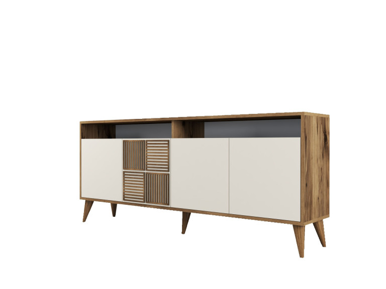 Holzanrichte "Milan" - 180 x 35 x 78 cm - Nussbaum, Creme