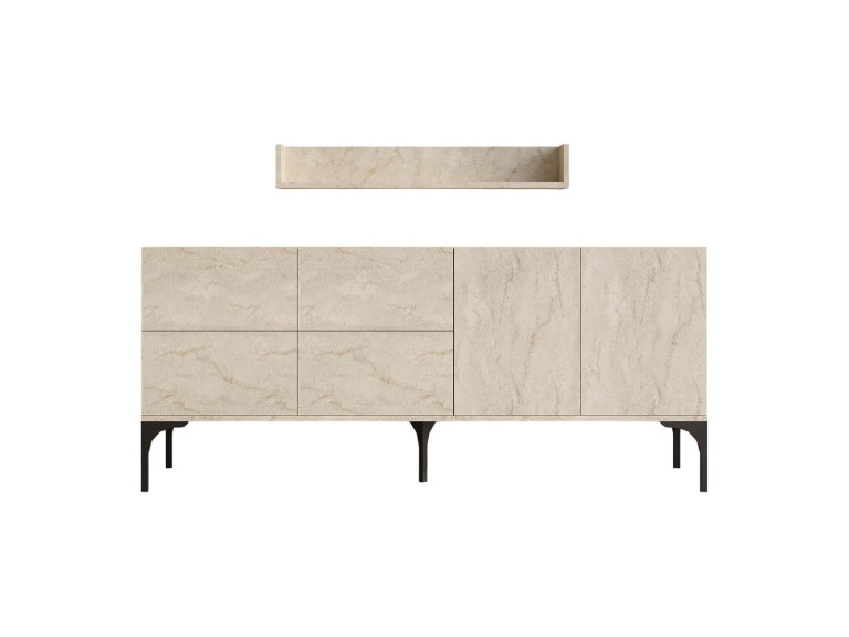 Anrichte aus Holz mit Wandregal "Stella" - 180 x 40 x 55 cm - Travertin