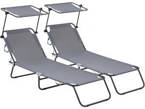 Klappbare Sonnenliegen 2er-Set "Lazy" - Mit Sonnenschutz - Grau