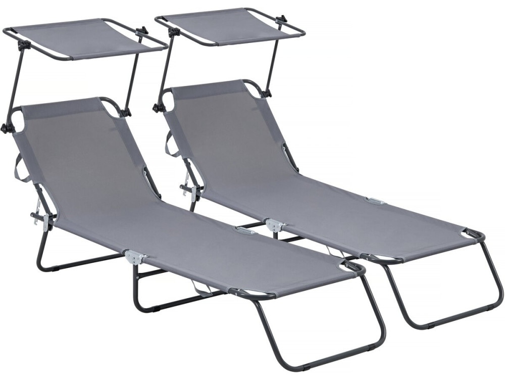 Klappbare Sonnenliegen 2er-Set "Lazy" - Mit Sonnenschutz - Grau