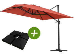 Ampelschirm aus Alu "Sun 4" - Rechteckig - 3 x 4 m - Rot - Platten zur Beschwerung inbegriffen