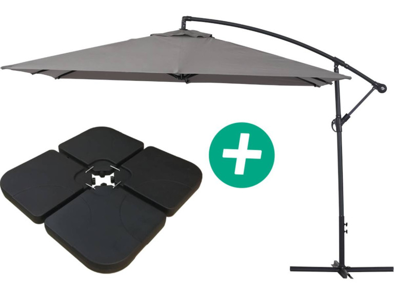 Ampelschirm aus Alu "Ilios 3" - Viereckig - 3 x 3 m - Grau - Platten inbegriffen