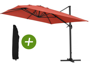 Ampelschirm aus Alu "Sun 4" - Rechteckig- 3 x 4 m - Rot + Schutzhülle
