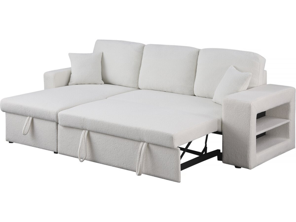 Ecksofa aus Bouclé-Stoff mit Schlaffunktion "Axel" - 3-Sitzer - Weiß