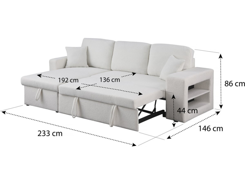Ecksofa aus Bouclé-Stoff mit Schlaffunktion "Axel" - 3-Sitzer - Weiß