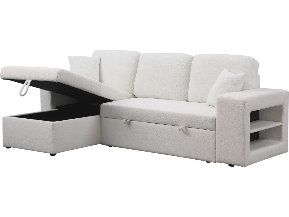 Ecksofa aus Bouclé-Stoff mit Schlaffunktion "Axel" - 3-Sitzer - Weiß