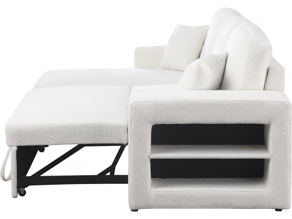 Ecksofa aus Bouclé-Stoff mit Schlaffunktion "Axel" - 3-Sitzer - Weiß
