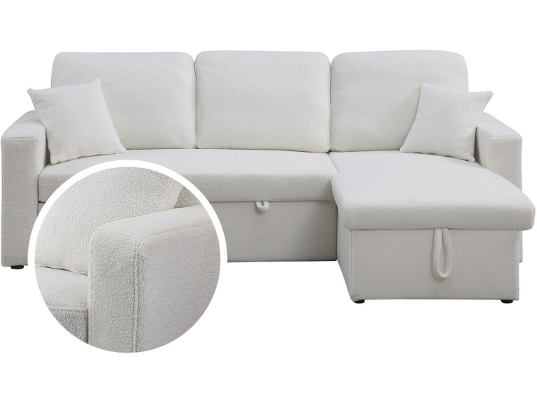 Ecksofa reversibel mit Schlaffunktion und Stauraum „Alain“ - 3-Sitzer - Bouclé-Stoff -  Weiß