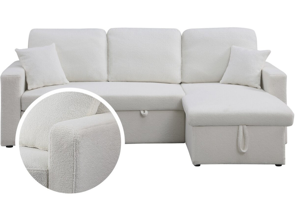 Ecksofa reversibel mit Schlaffunktion und Stauraum „Alain“ - 3-Sitzer - Bouclé-Stoff -  Weiß
