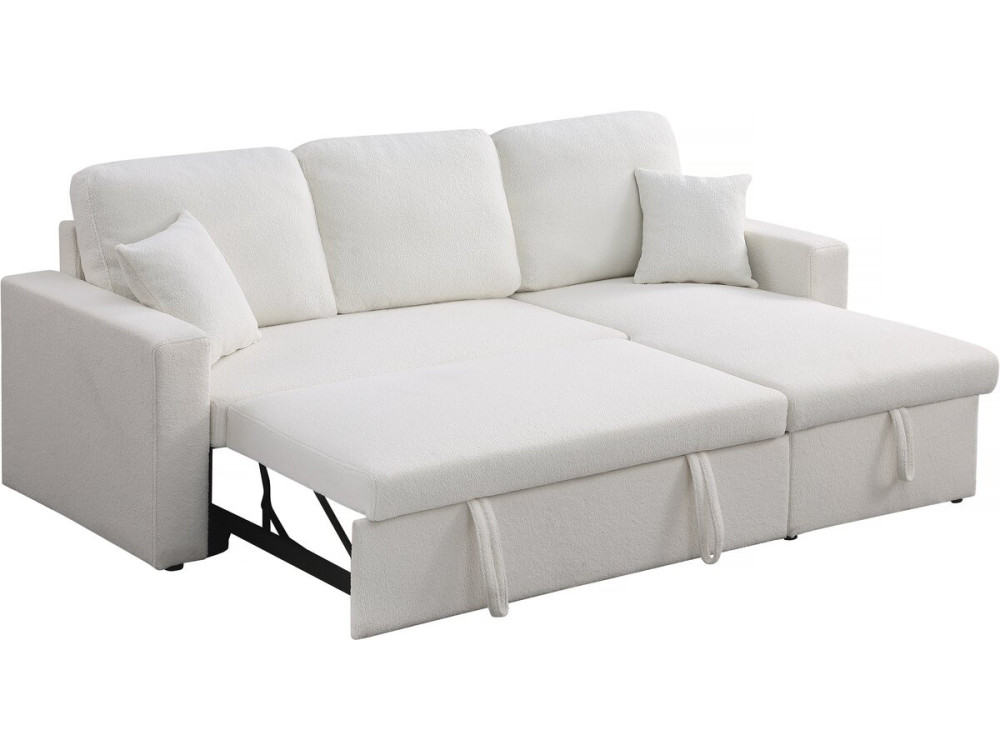 Ecksofa reversibel mit Schlaffunktion und Stauraum „Alain“ - 3-Sitzer - Bouclé-Stoff -  Weiß