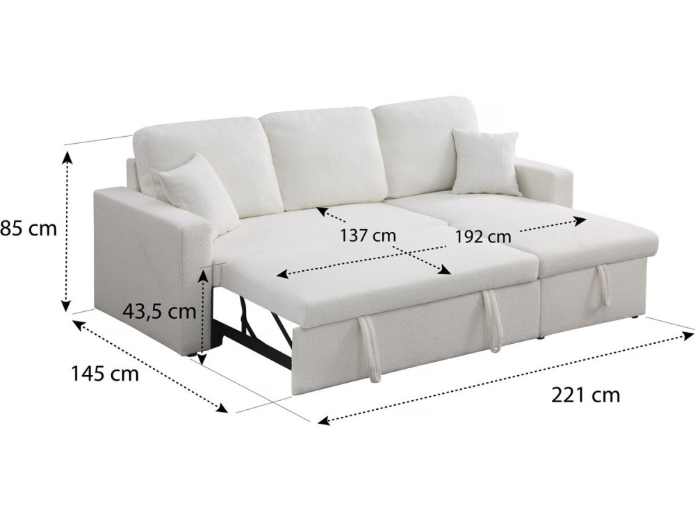 Ecksofa reversibel mit Schlaffunktion und Stauraum „Alain“ - 3-Sitzer - Bouclé-Stoff -  Weiß