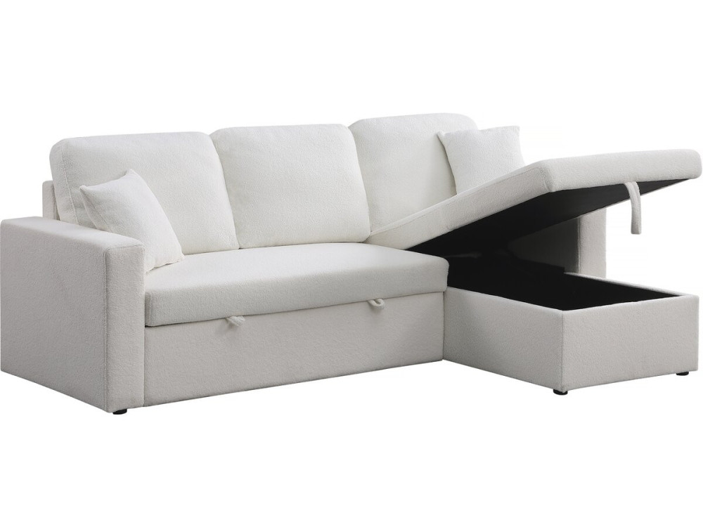 Ecksofa reversibel mit Schlaffunktion und Stauraum „Alain“ - 3-Sitzer - Bouclé-Stoff -  Weiß