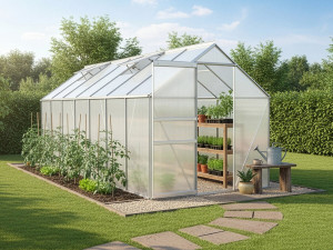 Gartengewächshaus aus Polycarbonat 430 x 190 x 195 cm "Basilikum" - 8,17 m² - Grau 2