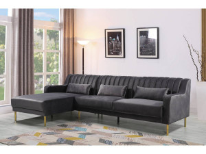 Ecksofa aus Samt "Oliver" - 275 x 161 x 81 cm - 5-Sitzer - Grau - Ecke links 2