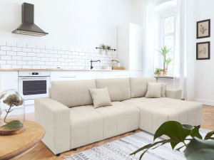 „George“ 4-Sitzer Eckschlafsofa im Bubble-Design mit Chenille-Bezug – Beige 2