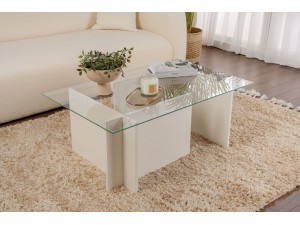 Couchtisch aus Glas "Vetrino" 105 x 65 x 40 cm - Weißes Holz 2