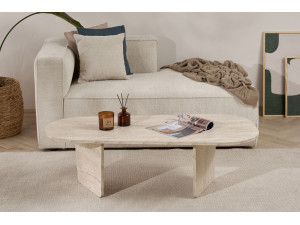 Couchtisch „Ovalis“ aus Holz – 130 x 65 x 40 cm – Travertin 2