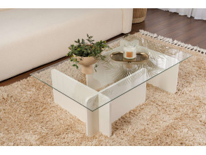 Couchtisch aus Glas "Flavio" 105 x 65 x 30 cm - Weißes Holz 2