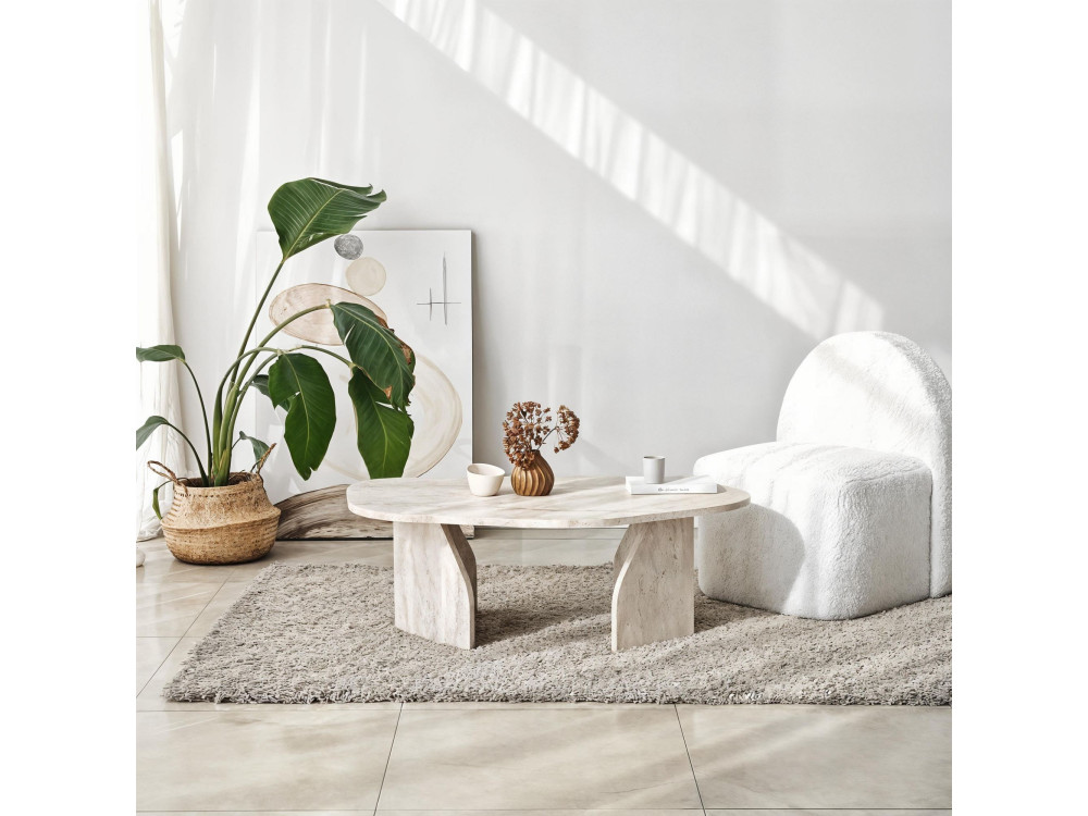 Couchtisch aus Holz "Rock" 100 x 60 x 35 cm - Travertin