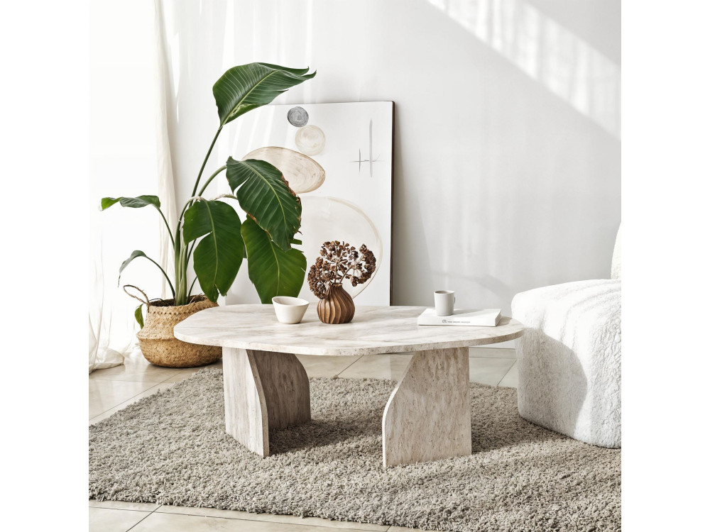 Couchtisch aus Holz "Rock" 100 x 60 x 35 cm - Travertin