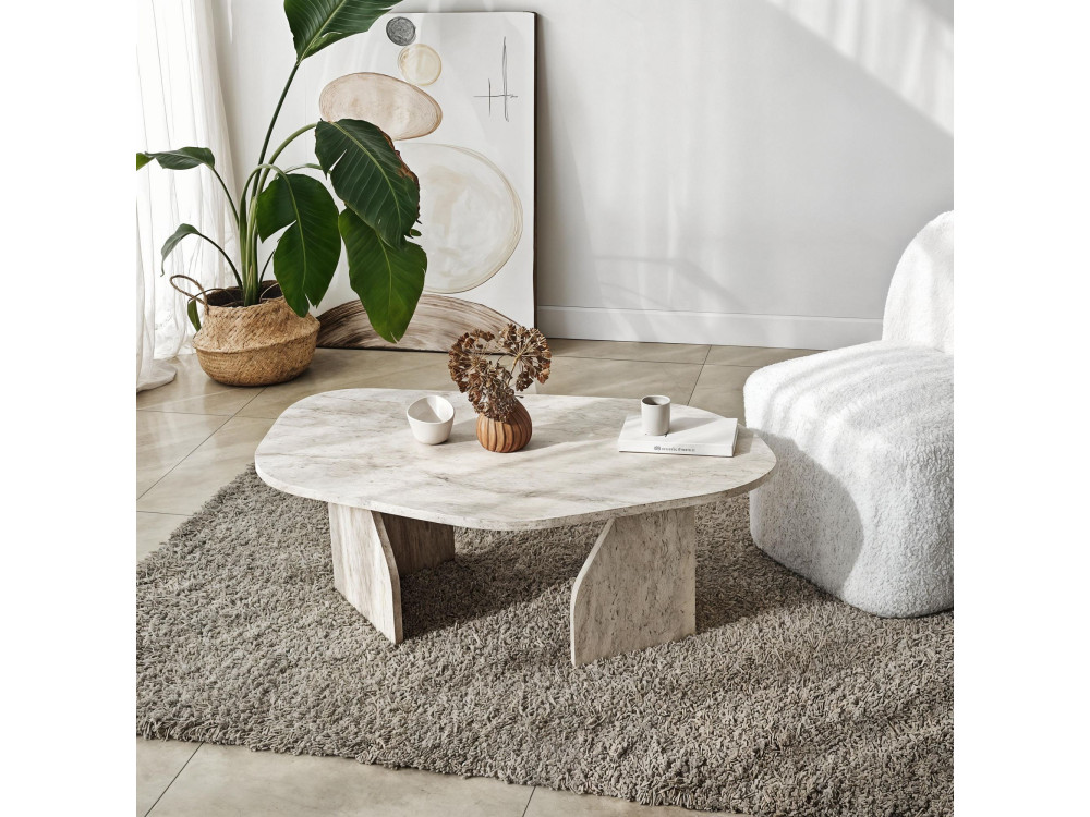 Couchtisch aus Holz "Rock" 100 x 60 x 35 cm - Travertin